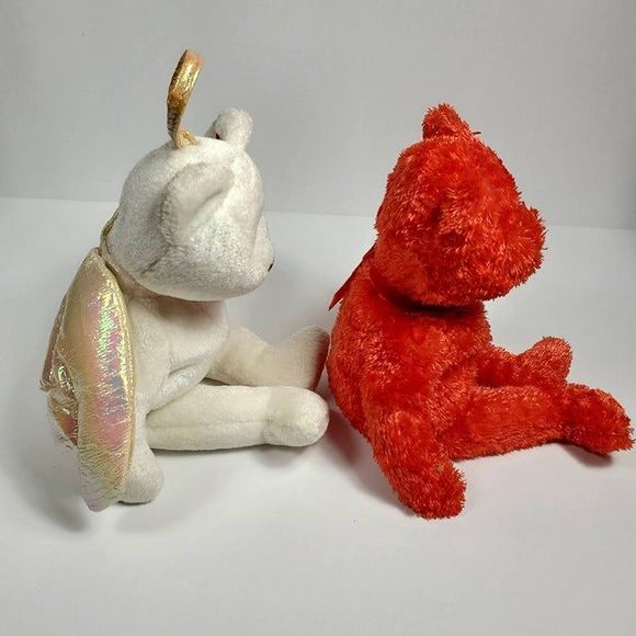 TY Beanie Babies Halo Angel Bear 1998 and Sizzle Red Bear 2001 - Picture 2 of 12